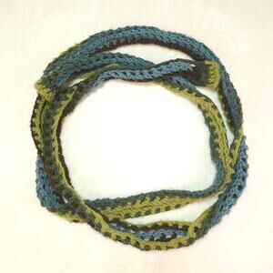 Handmade Crochet Forestcore Scarf Olive Green Brown Turquoise Holey Open Weave